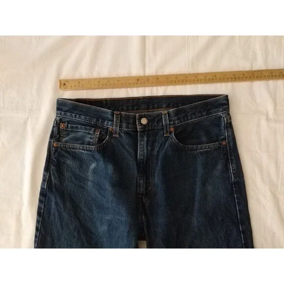 Levi's 505 Men's Regular Fit Jeans 36x30 Dark Wash Denim 100% Cotton Distressed - Picture 2 of 12